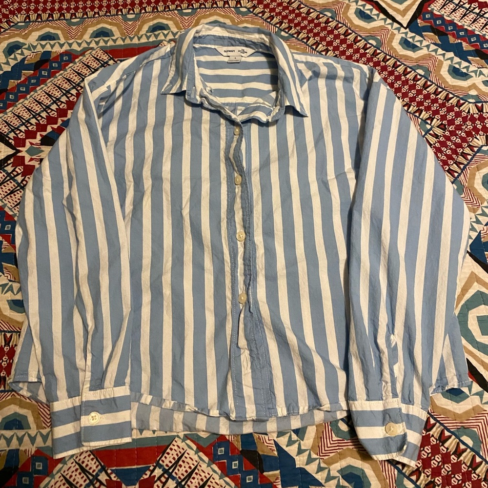 Blue and white button down